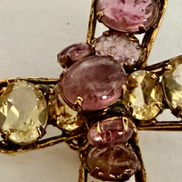 IRADJ MOINI NYC Designer yellow Citrine  and pink tourmaline VTG EARRINGS - Picture 5 of 6